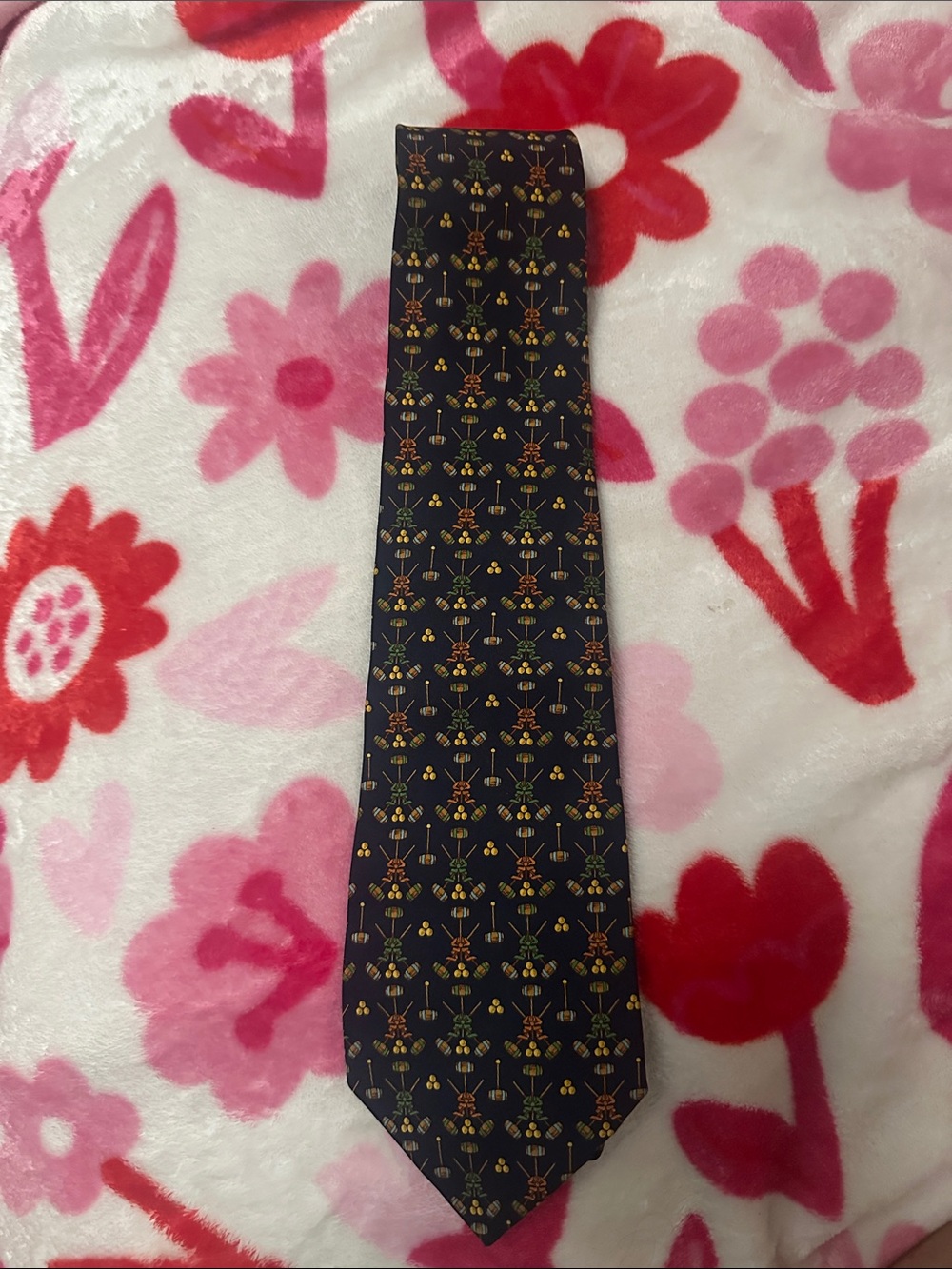 Men's Navy Floral Pattern Silk Tie - Salvadore Ferragamo Italy